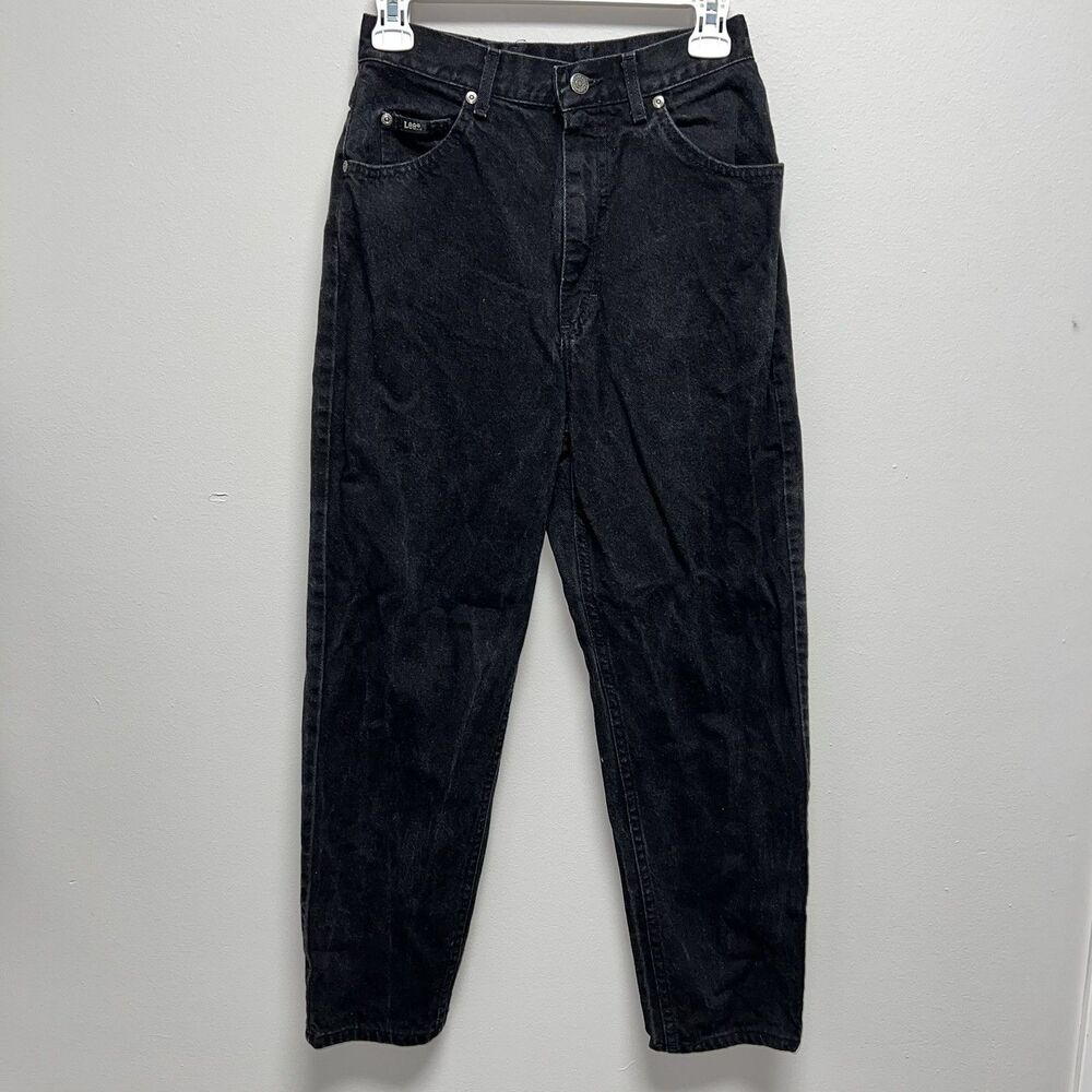 VTG Lee Jeans Womens 10 Petite Black High Rise Tapered Mom 100% Cotton 80s USA